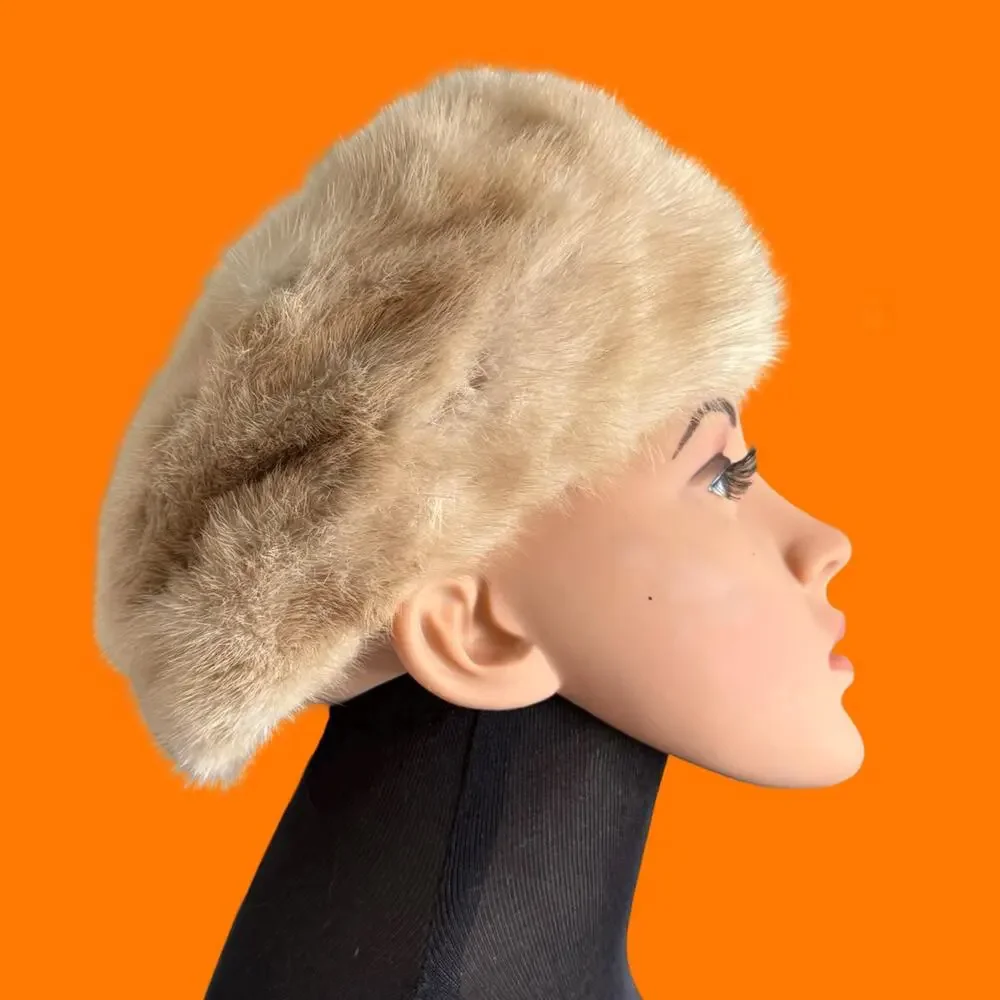 50's vintage blonde mink fur mob wife old hollywood pillbox hat XS Tsontos Furs